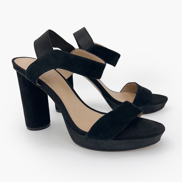 FRANCO SARTO "NOA" Suede Heeled Ankle-Strap Platform Sandals (Black | Size 8.5M) - Picture 3 of 11